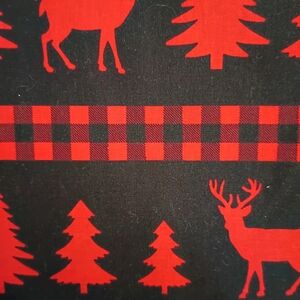 Red Deer & Trees Buffalo Plaid Print Cotton Fabric. Price Per Yard.